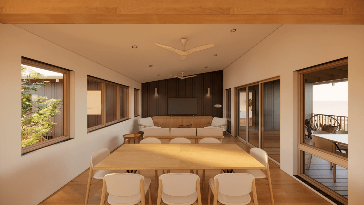 Interior dining area with courtyard views